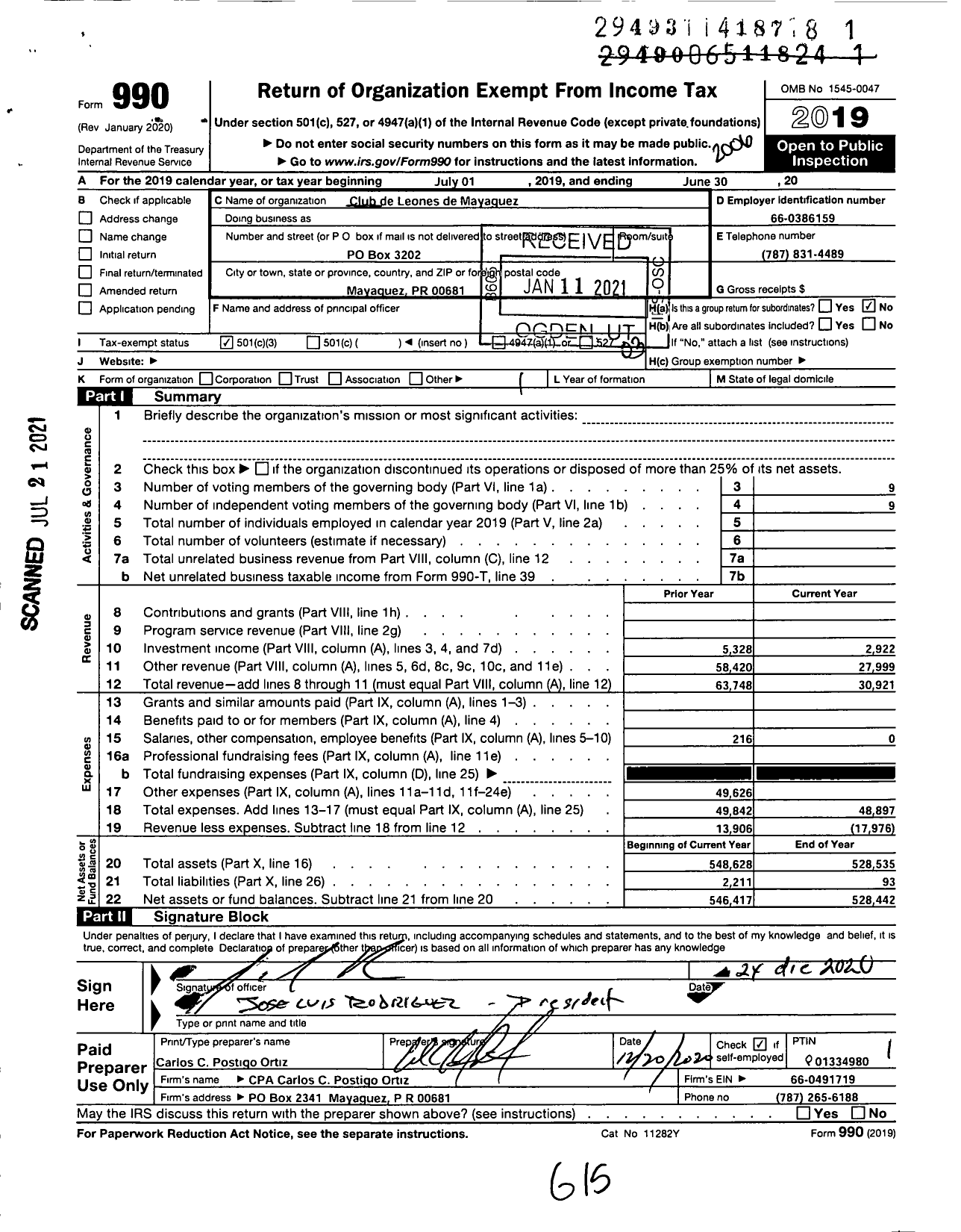 Image of first page of 2019 Form 990 for Lions Clubs - Club de Leones de Mayaguez