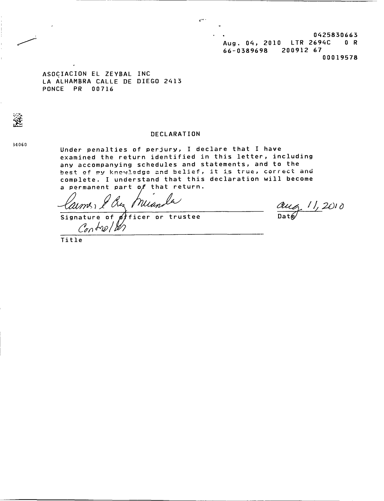 Image of first page of 2009 Form 990R for Asociacion El Zeybal