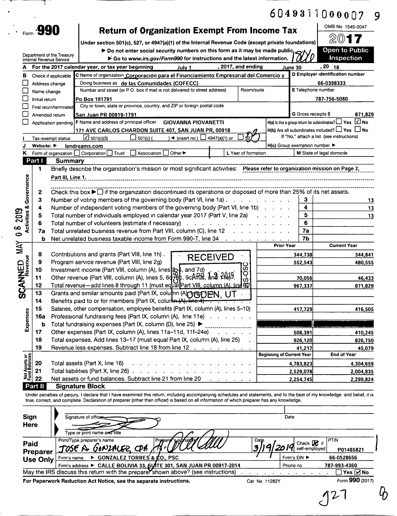 Image of first page of 2017 Form 990 for Cofecc