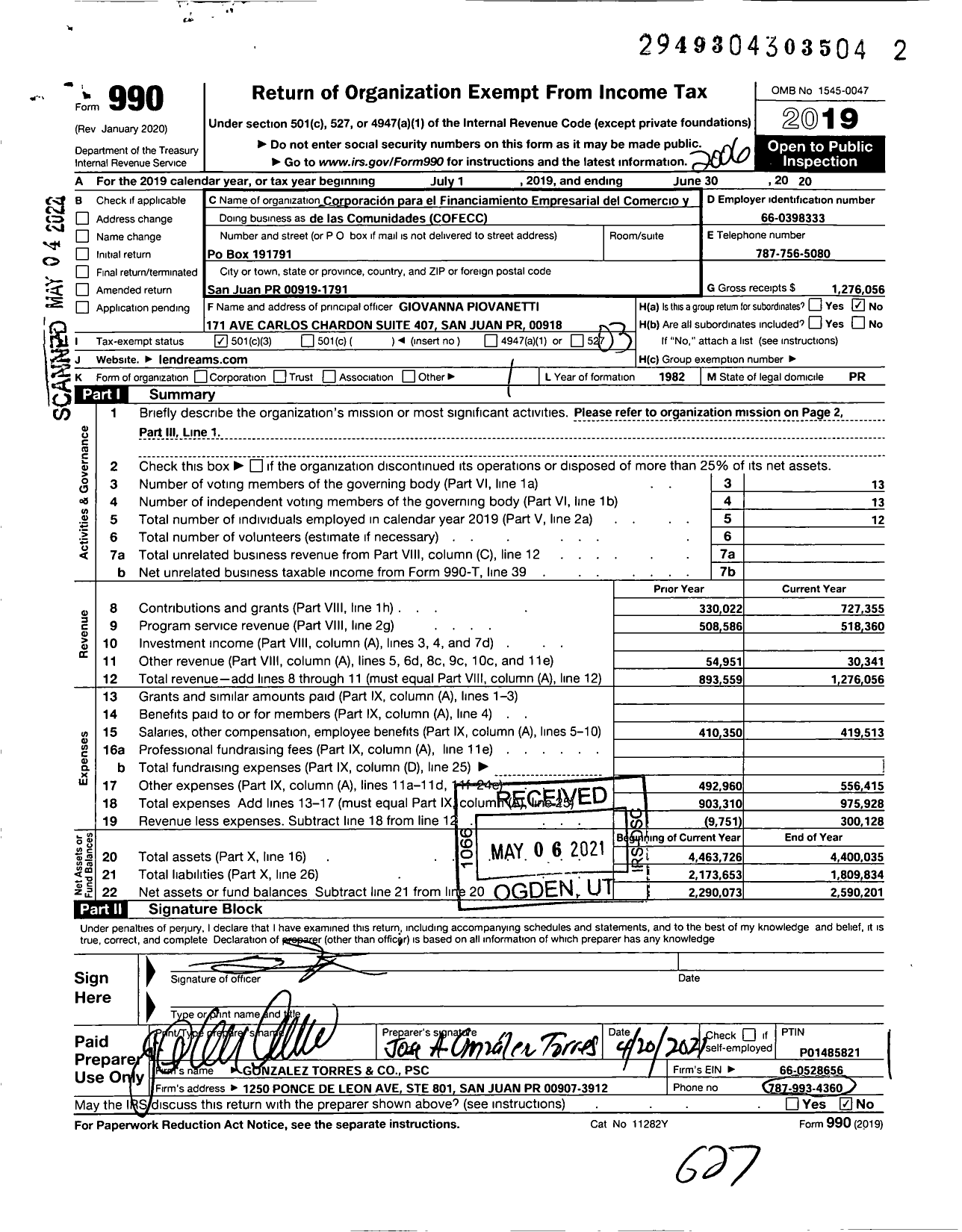 Image of first page of 2019 Form 990 for Cofecc