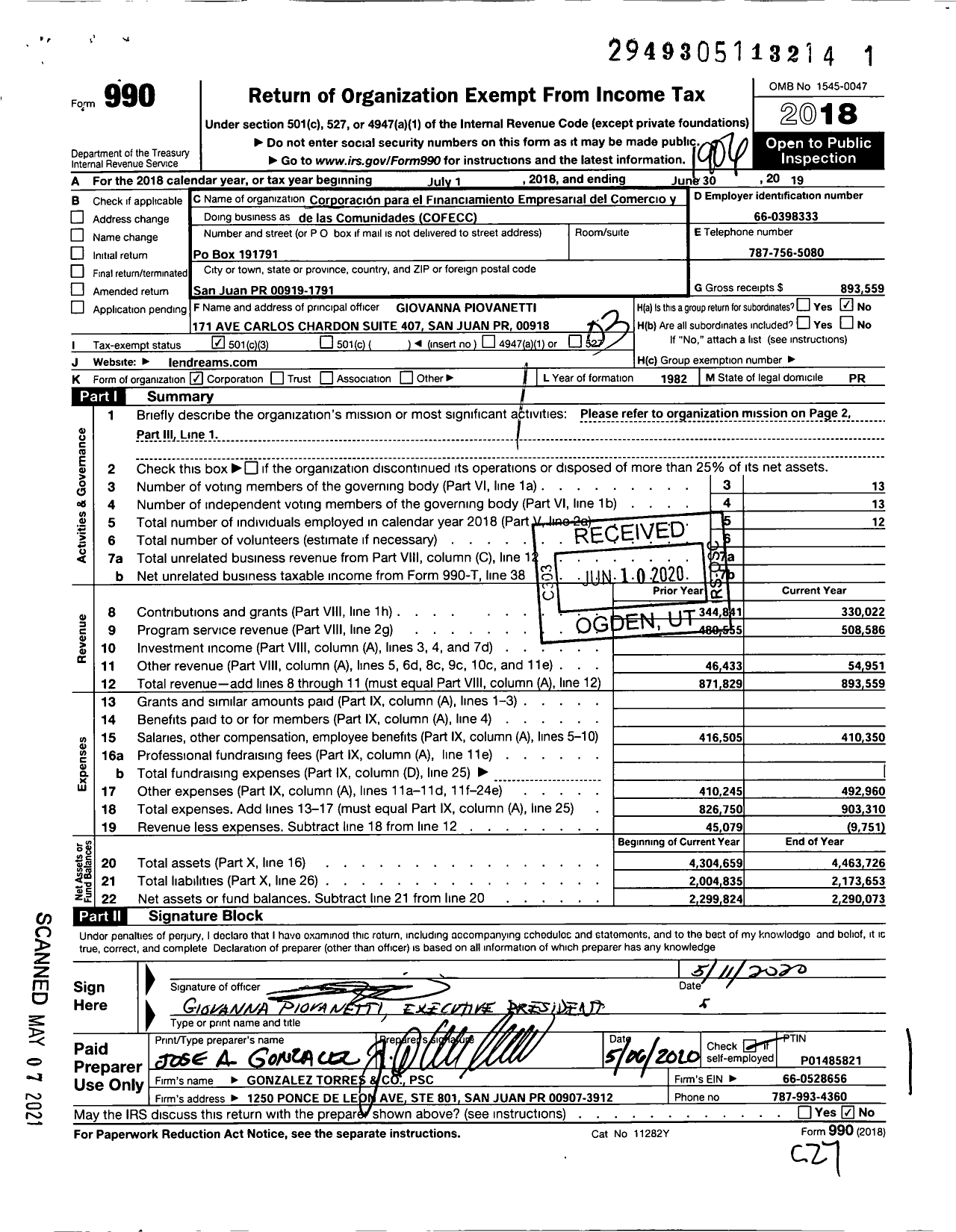 Image of first page of 2018 Form 990 for Cofecc