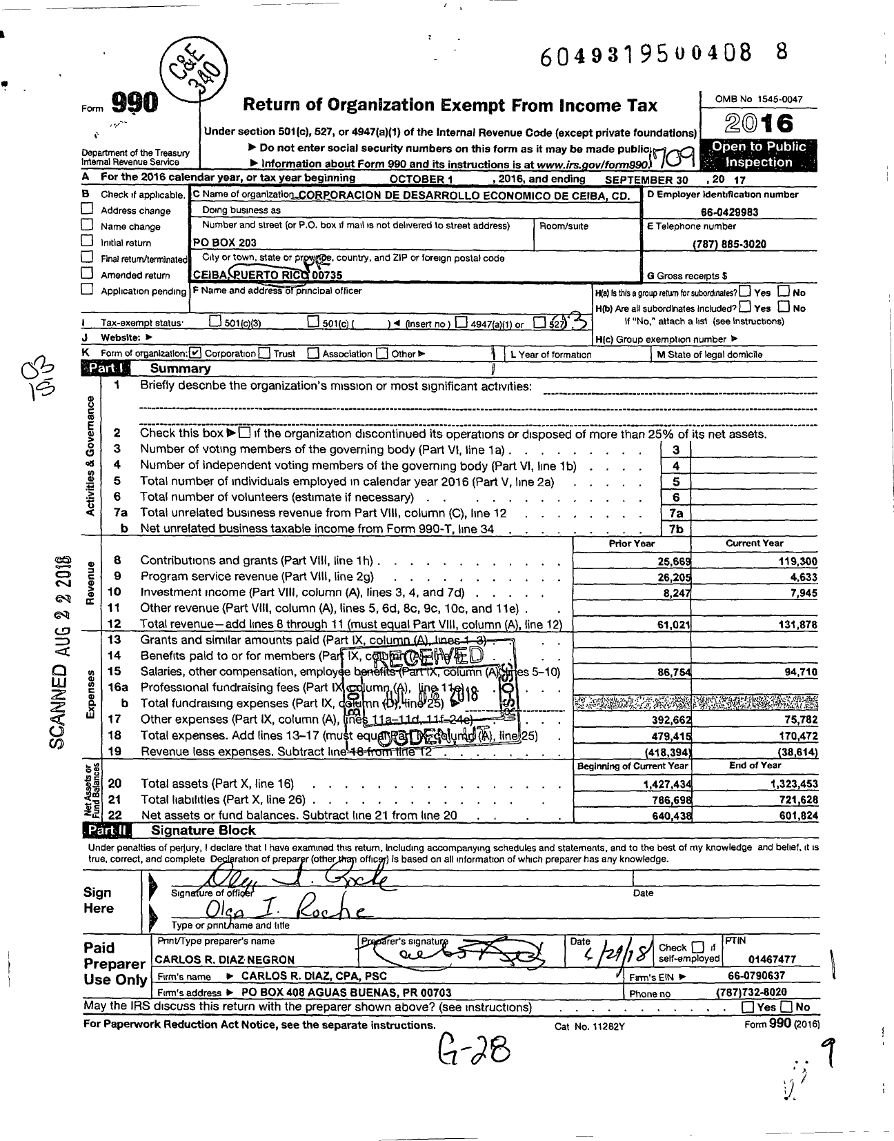 Image of first page of 2016 Form 990 for Corporacion de Desarrollo Economico de Ceiba CD