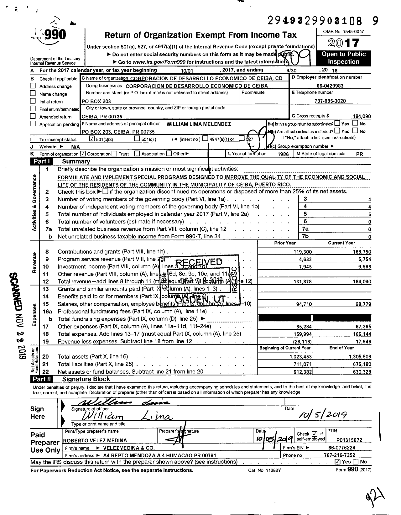 Image of first page of 2017 Form 990 for Corporacion de Desarrollo Economico de Ceiba CD