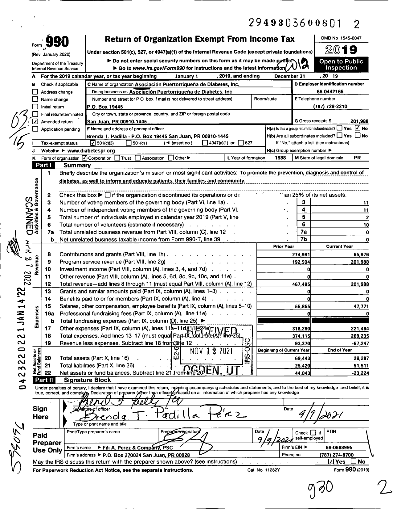 Image of first page of 2020 Form 990 for Asociacion Puertorriquena de Diabetes Asociacion Puertorriquena de Diabetes