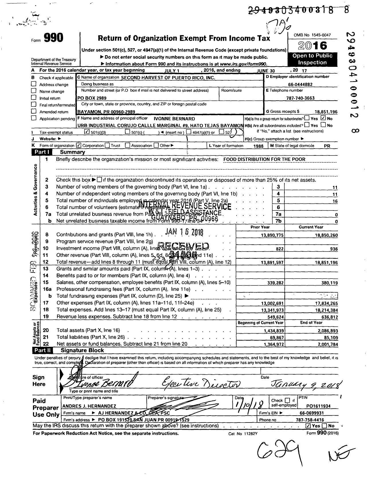 Image of first page of 2016 Form 990 for Banco de Alimento de Puerto Rico |