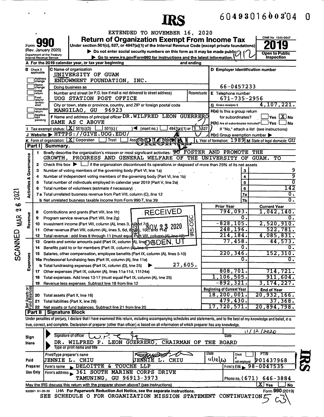 Image of first page of 2019 Form 990 for University of Guam Endowment Foundation (UOG)