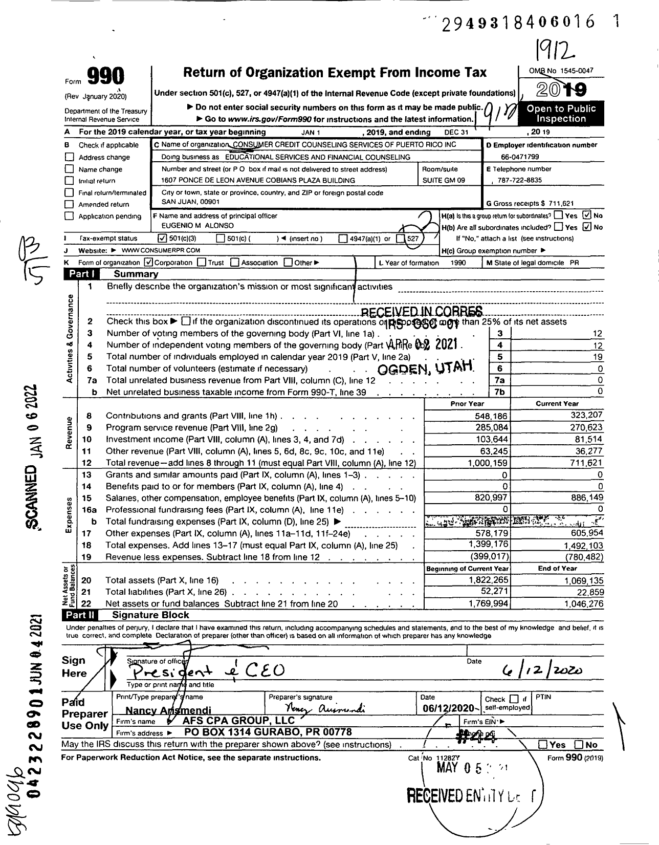 Image of first page of 2019 Form 990 for Consumer Credit Counseling Services of Puerto Rico (OBCDC)