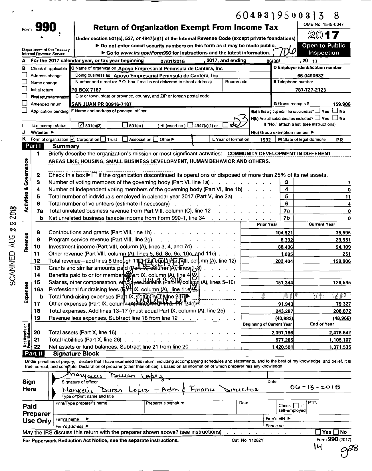 Image of first page of 2016 Form 990 for Apoyo Empresarial Peninsula de Cantera Inc Apoyo Empresarial Peninsula de Cantera