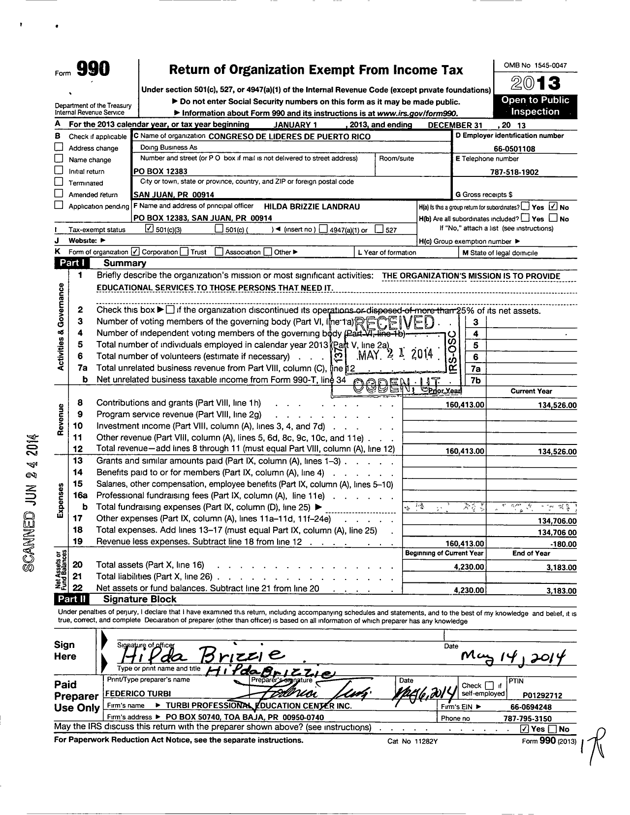 Image of first page of 2013 Form 990 for Congreso de Lideres de Puerto