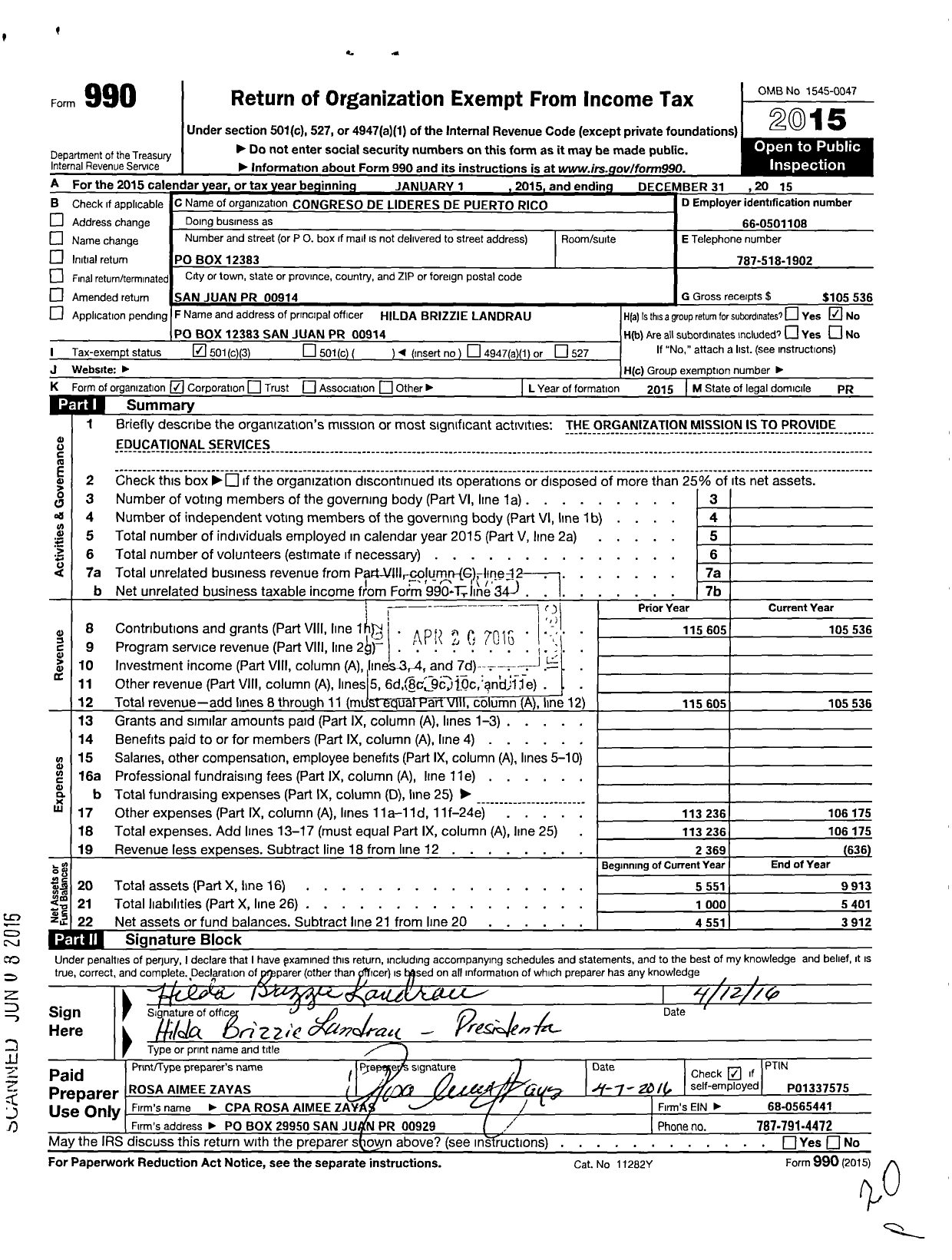 Image of first page of 2015 Form 990 for Congreso de Lideres de Puerto