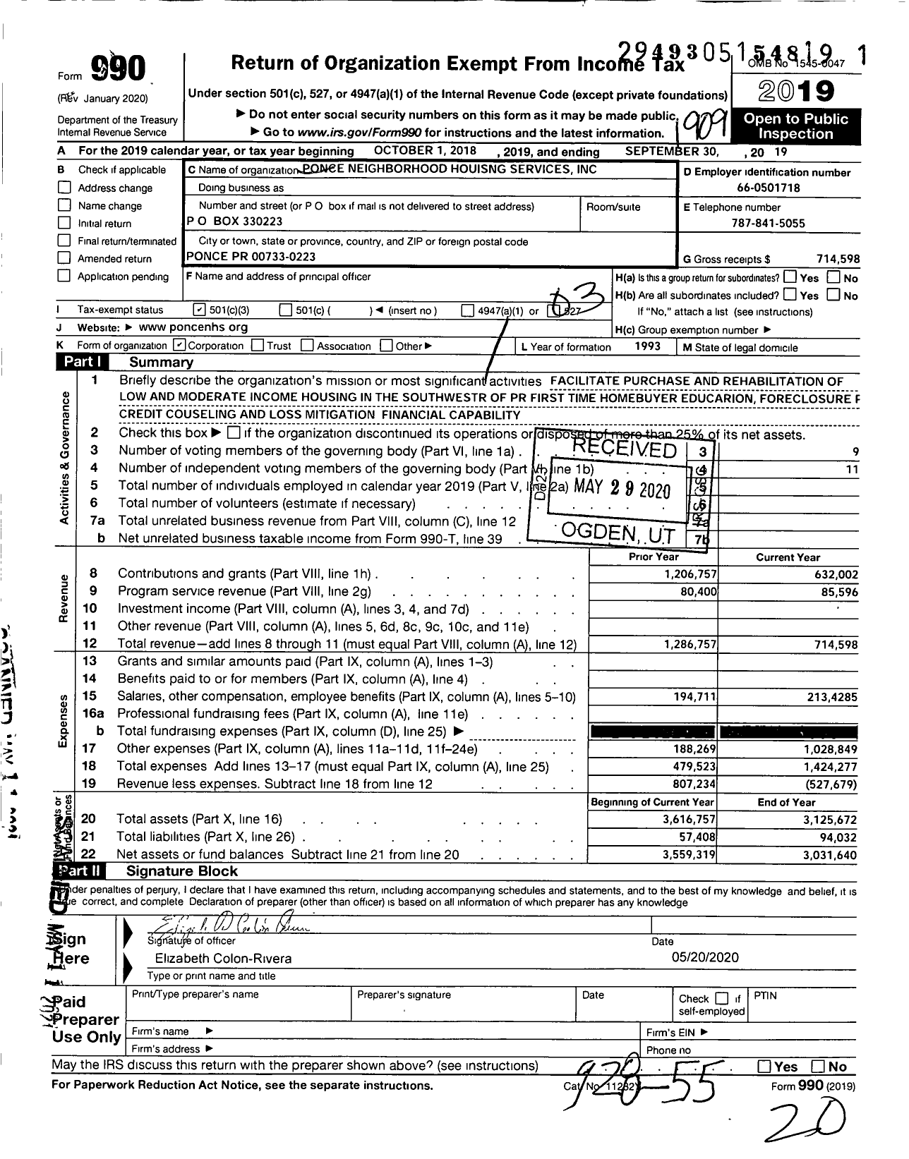 Image of first page of 2018 Form 990 for Ponce Neighborhood Housing Services (PNHS)