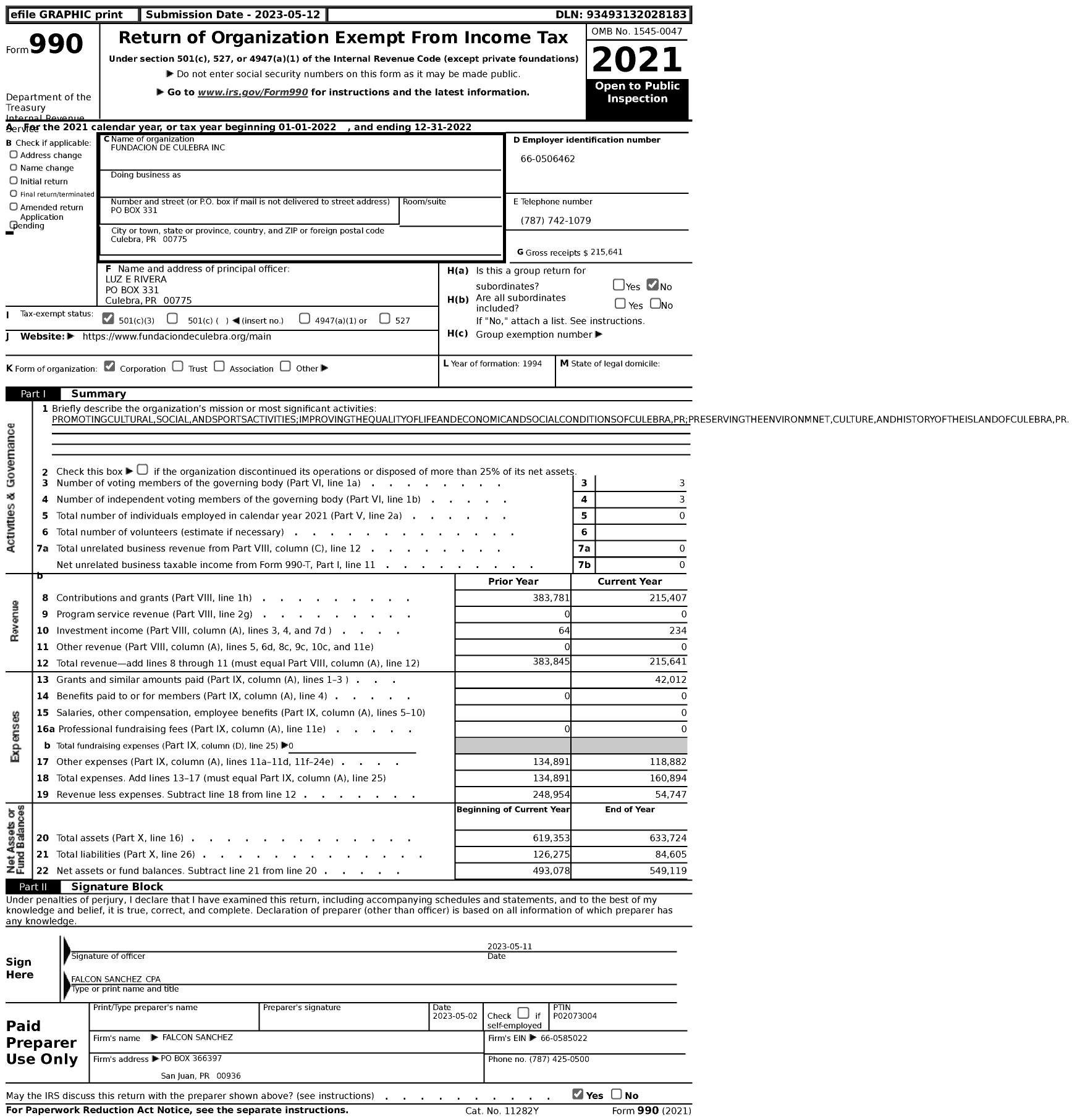 Image of first page of 2022 Form 990 for Fundacion de Culebra