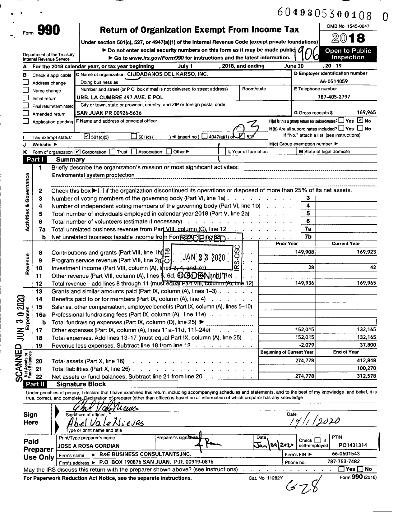 Image of first page of 2018 Form 990 for Ciudadanos Del Karso