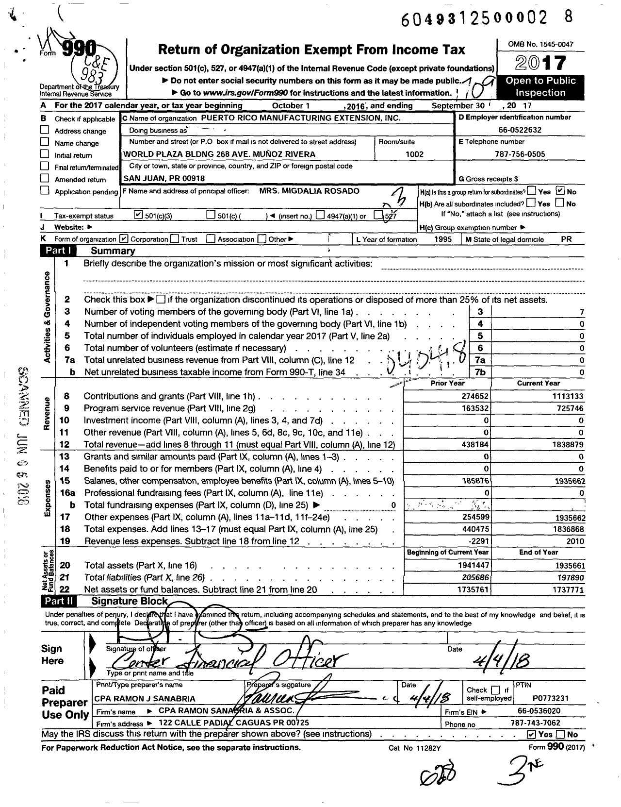 Image of first page of 2016 Form 990 for Puerto Rico Manufacturing Extension Primex