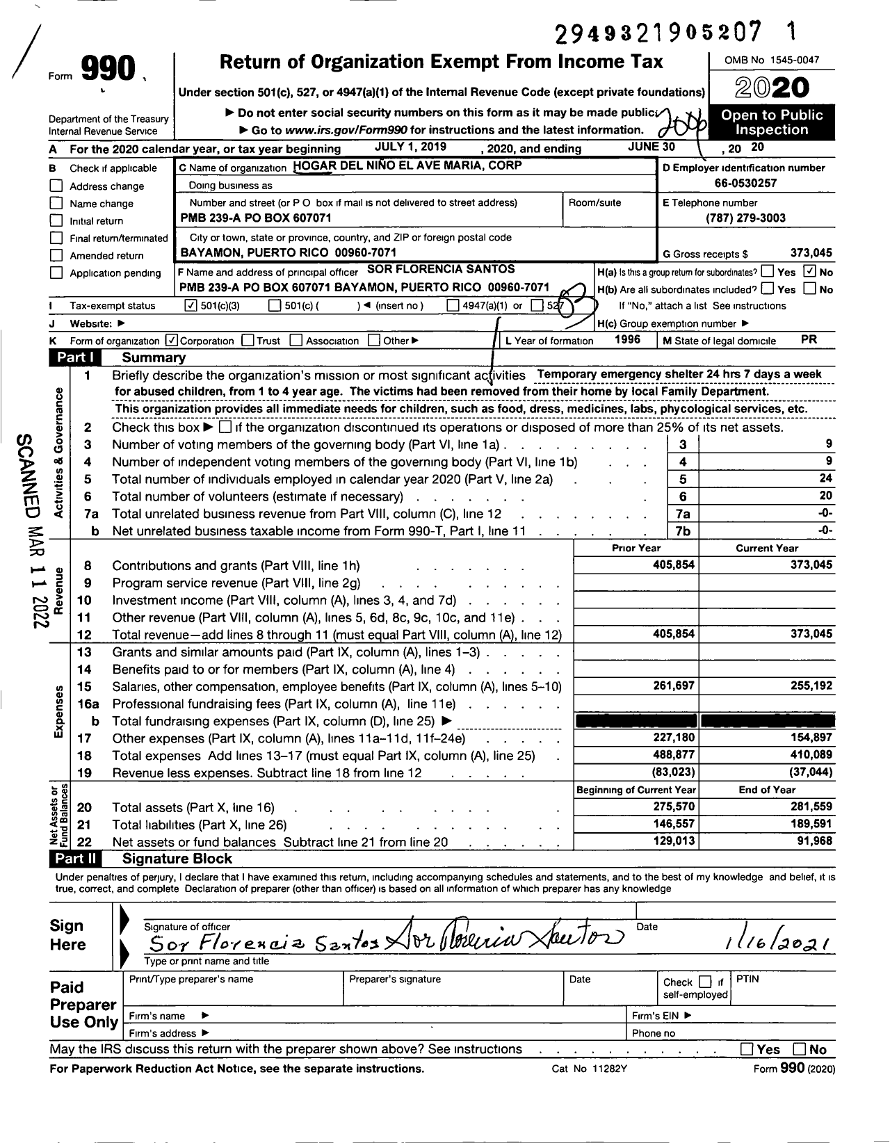 Image of first page of 2019 Form 990 for Hogar Del Nino Ave Maria Corporation