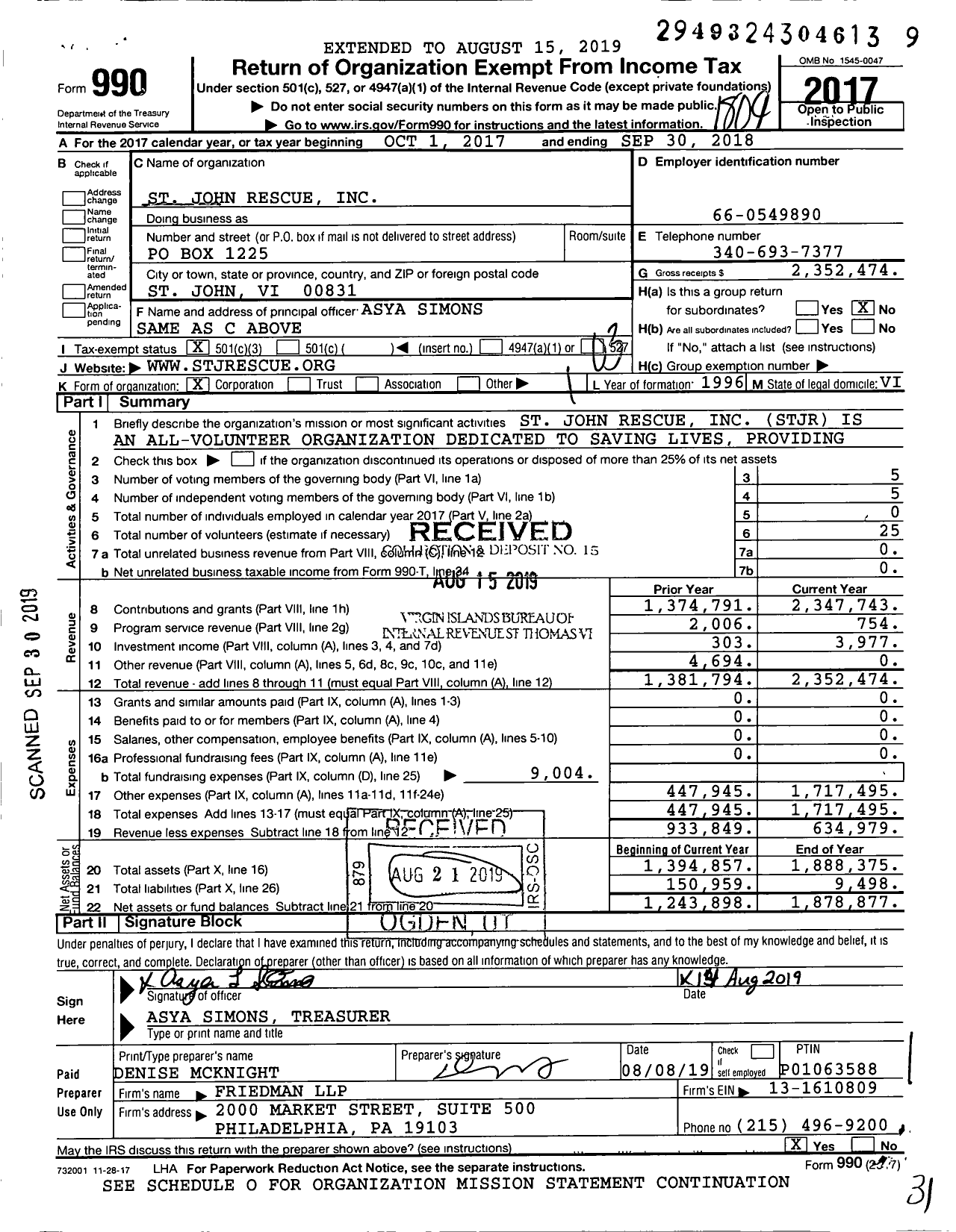 Image of first page of 2017 Form 990 for St John Rescue