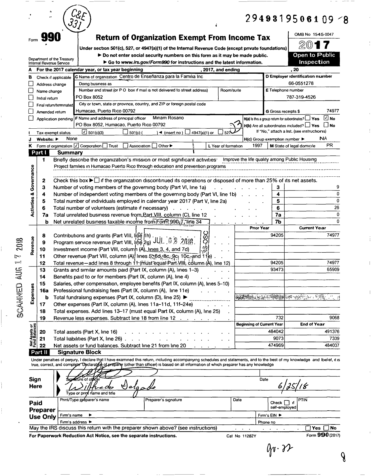 Image of first page of 2017 Form 990 for Centro de Ensenanza Para La Familia