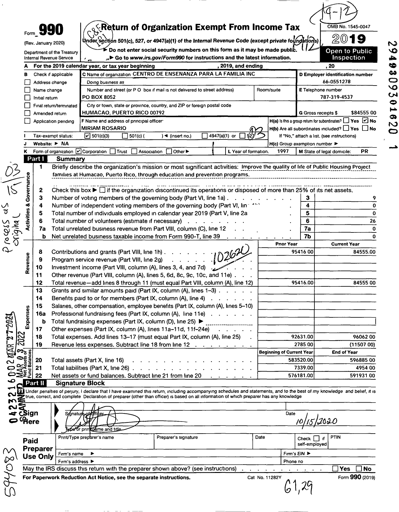 Image of first page of 2019 Form 990 for Centro de Ensenanza Para La Familia