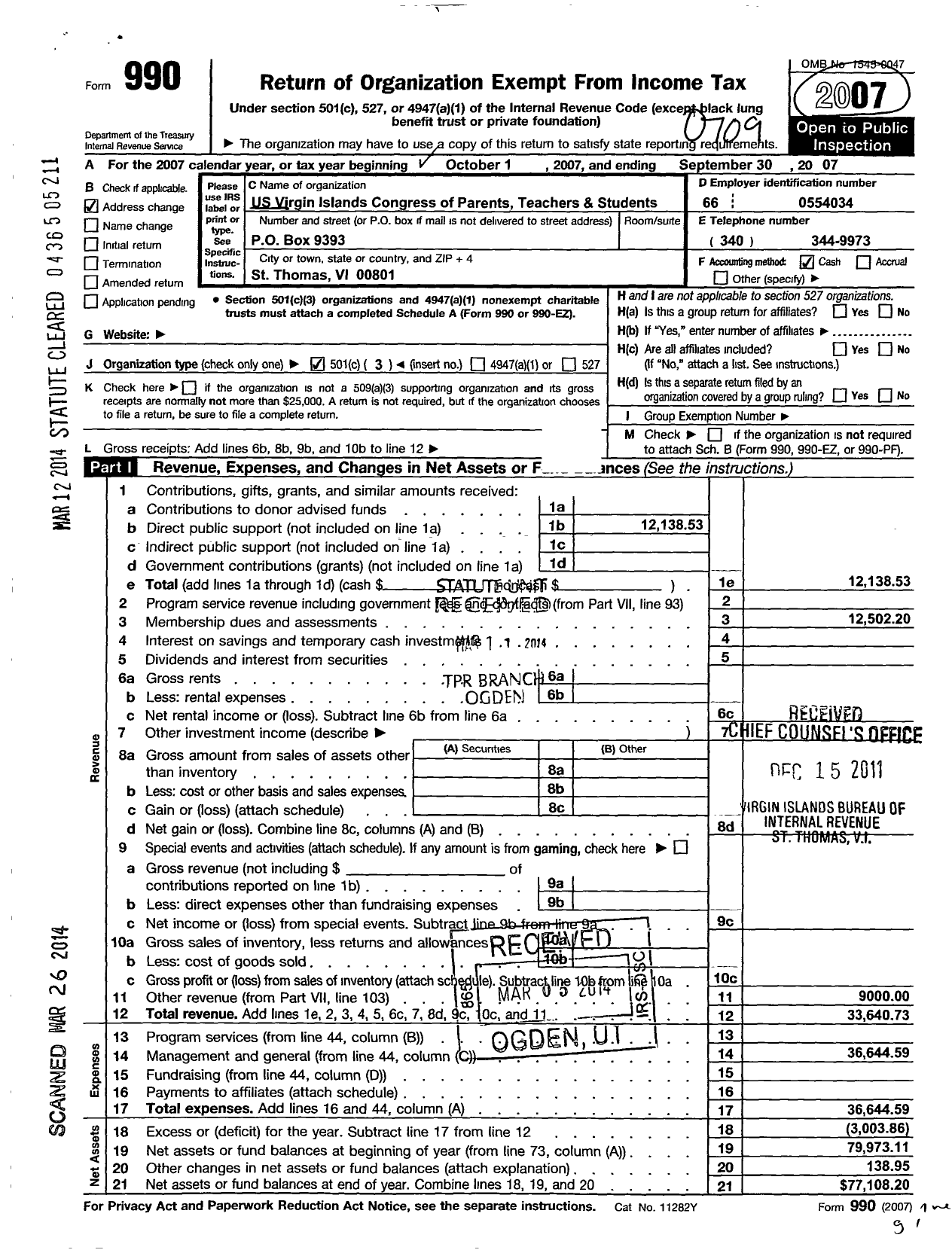 Image of first page of 2006 Form 990 for Us Virgin Iss Congress of Parents Teachers and Students Association