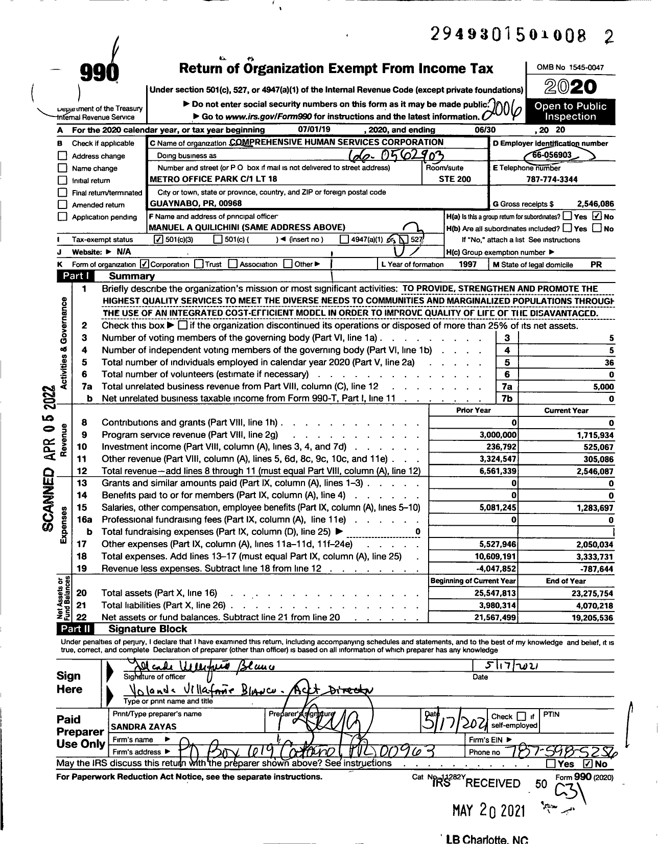 Image of first page of 2019 Form 990 for Comprehensive Human Services Corporation