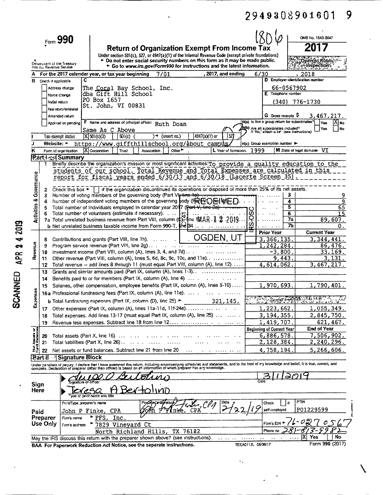 Image of first page of 2017 Form 990 for Gifft Hill School