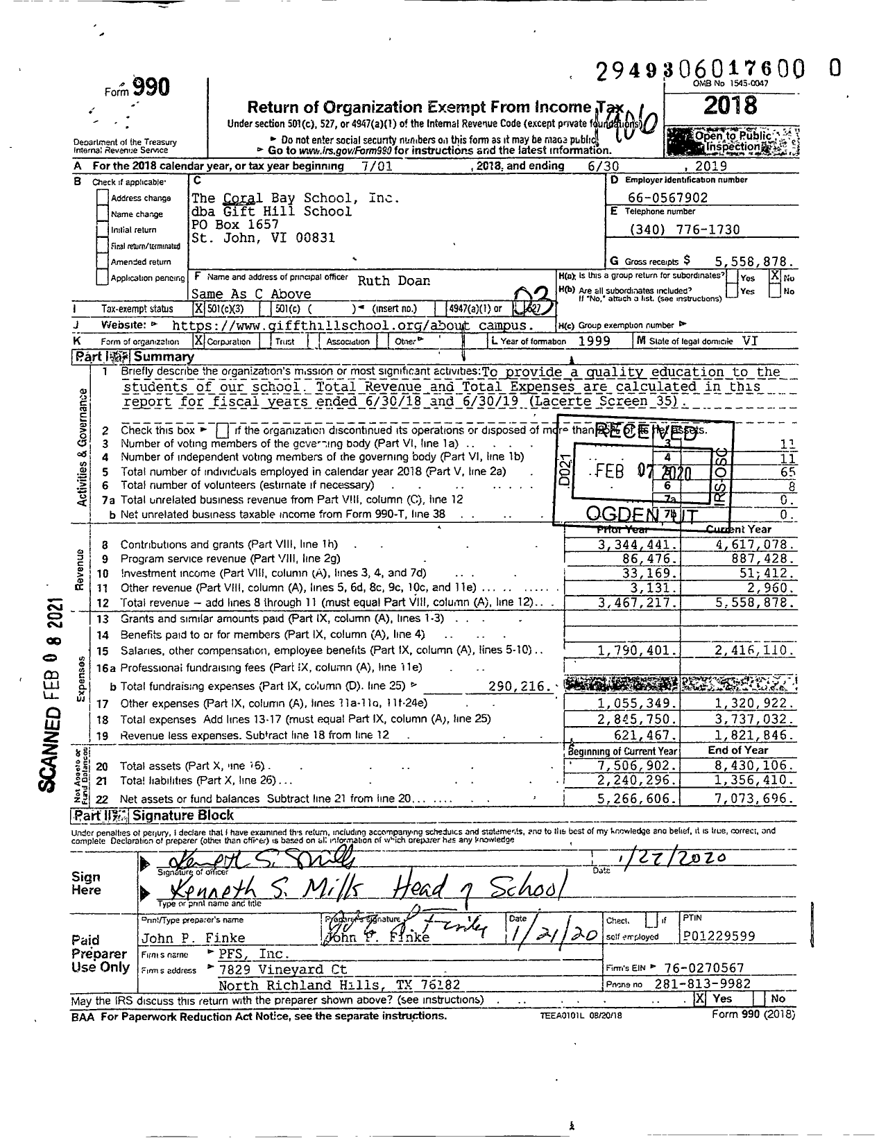 Image of first page of 2018 Form 990 for Gifft Hill School