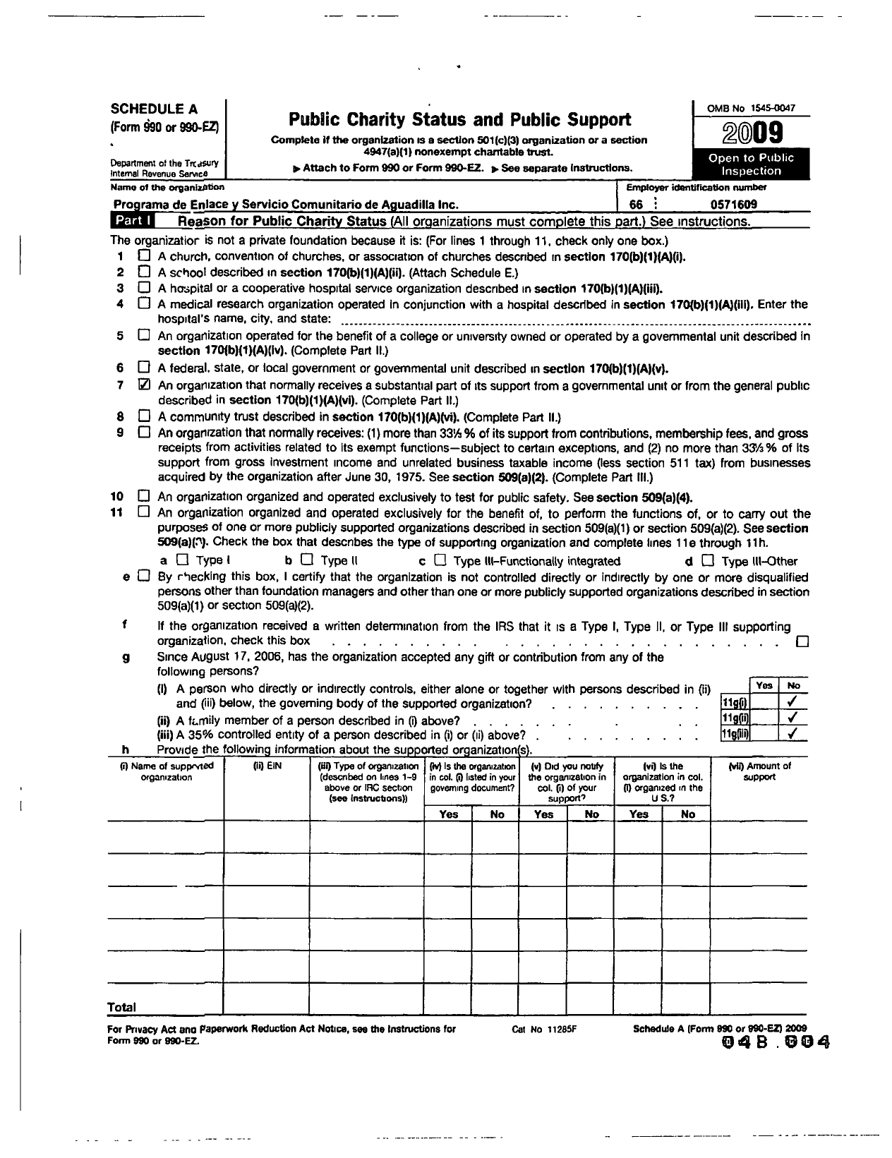 Image of first page of 2009 Form 990ER for El Programa de Enlace Y Servicio Comunitario de Aguadilla