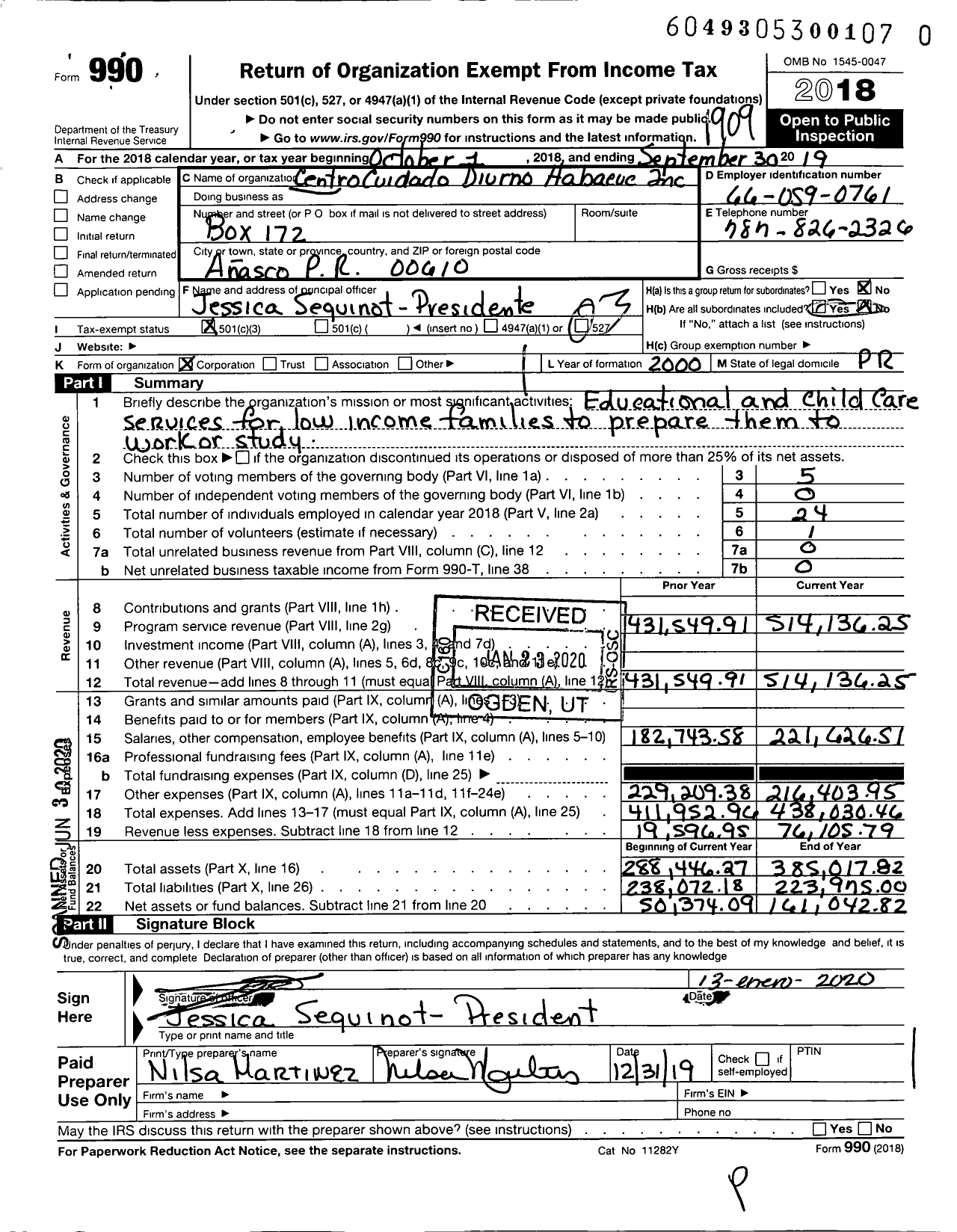 Image of first page of 2018 Form 990 for Centro de Cuidado Diurno Habacuc