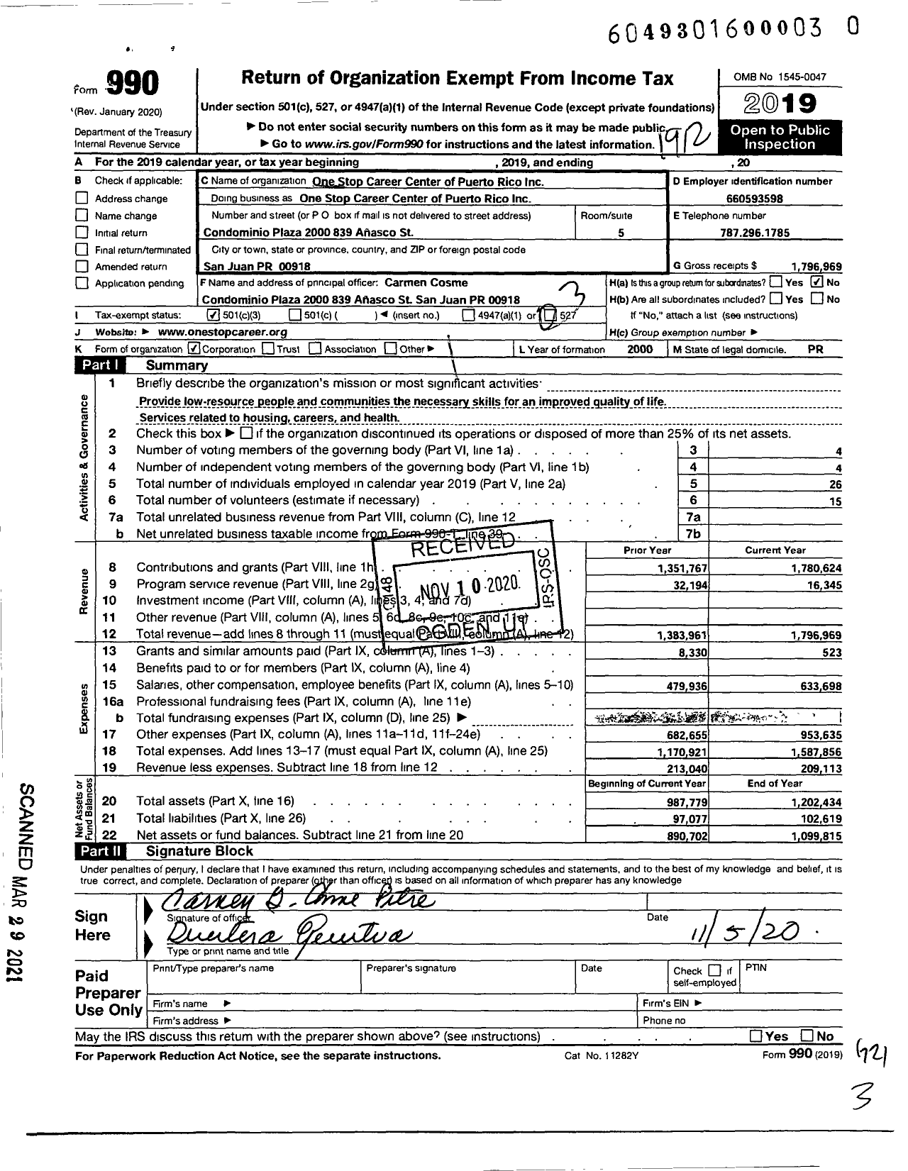 Image of first page of 2019 Form 990 for One Stop Career Center of PR