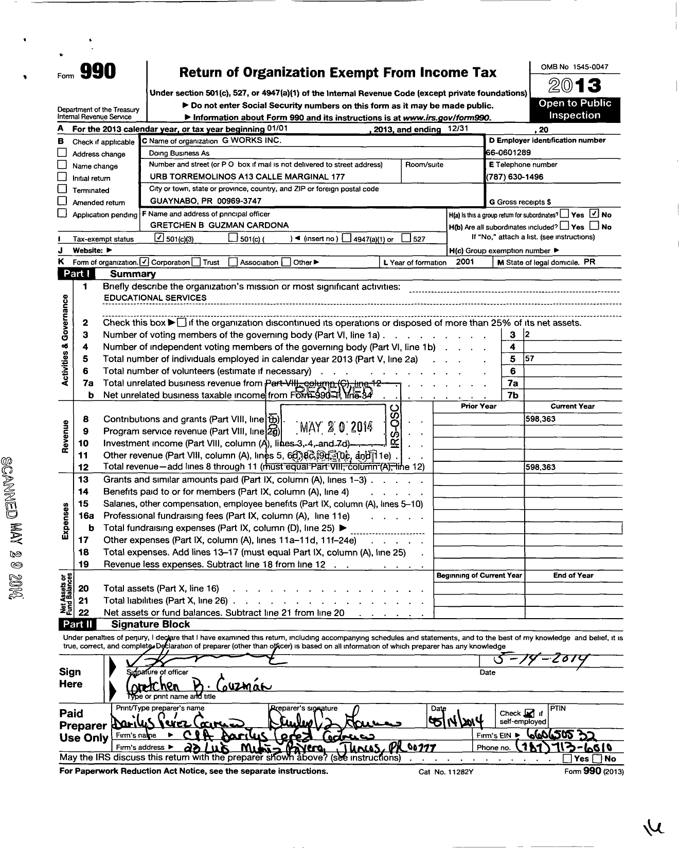 Image of first page of 2013 Form 990 for G Works