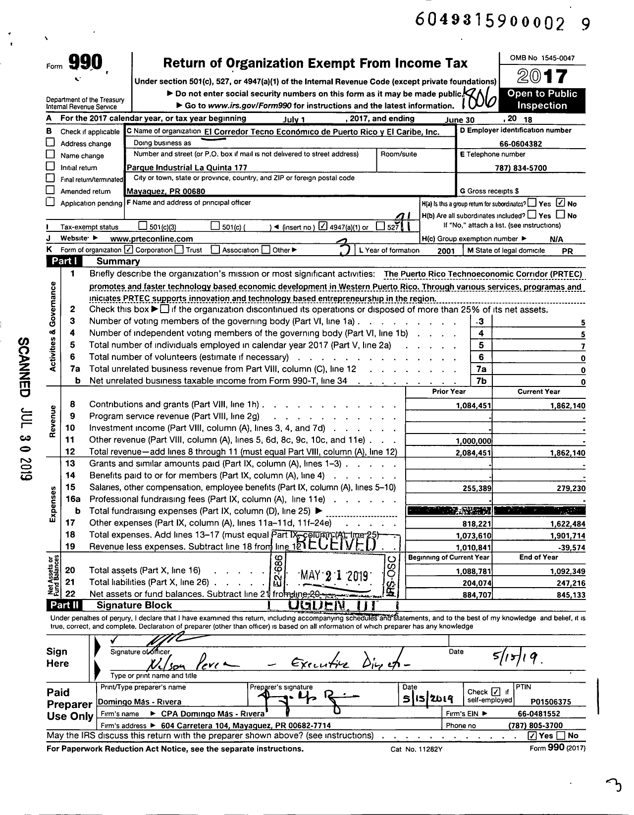 Image of first page of 2017 Form 990O for El Corredor Tecnoeconomico Economico de