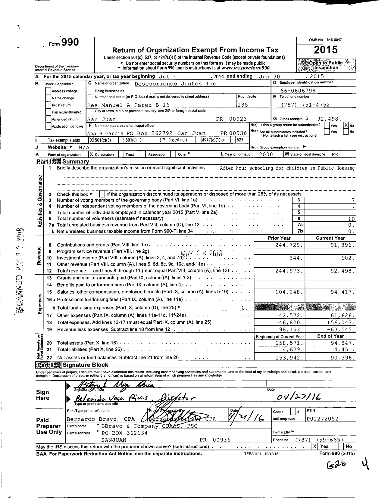 Image of first page of 2014 Form 990 for Descubriendo Juntos