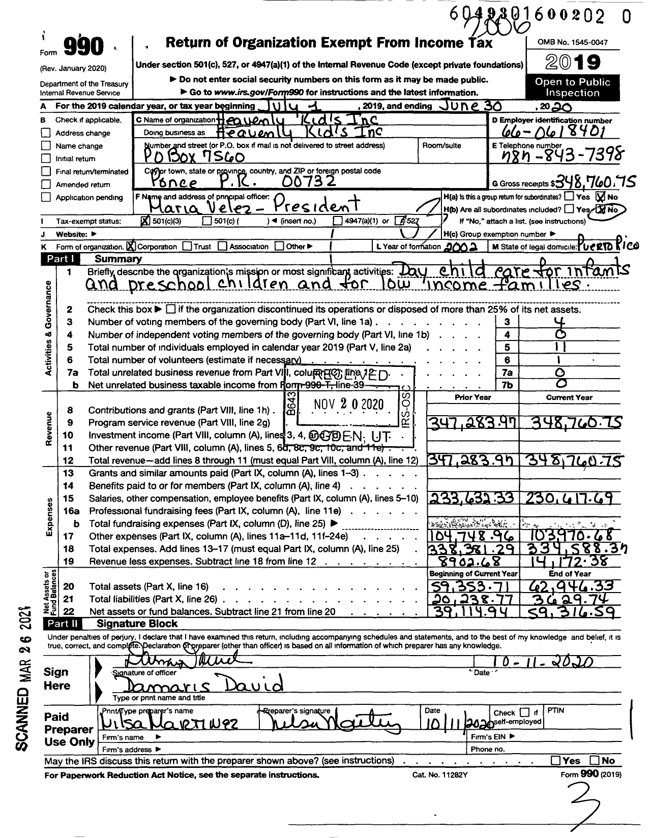 Image of first page of 2019 Form 990 for Heavenly Kids