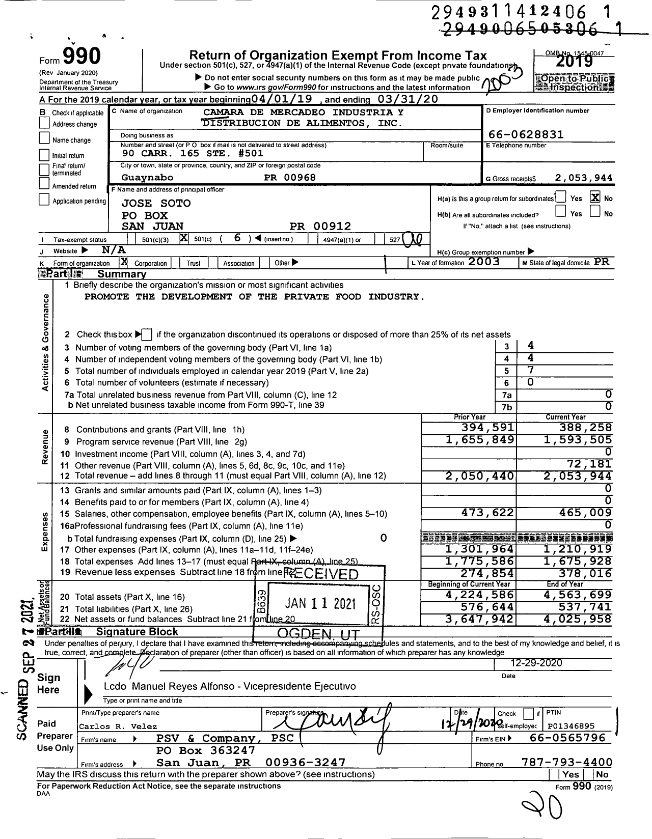 Image of first page of 2019 Form 990O for Camara de Mercadeo Industria Y Distribucion de Alimentos