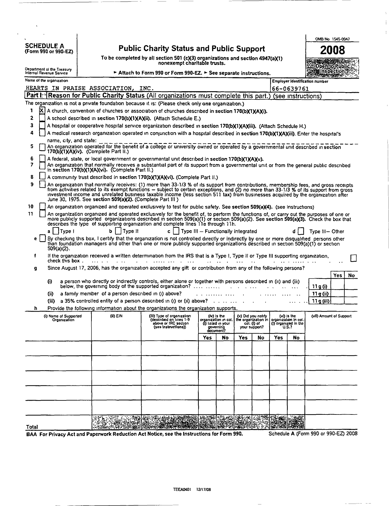 Image of first page of 2009 Form 990ER for Hearts in Service Association