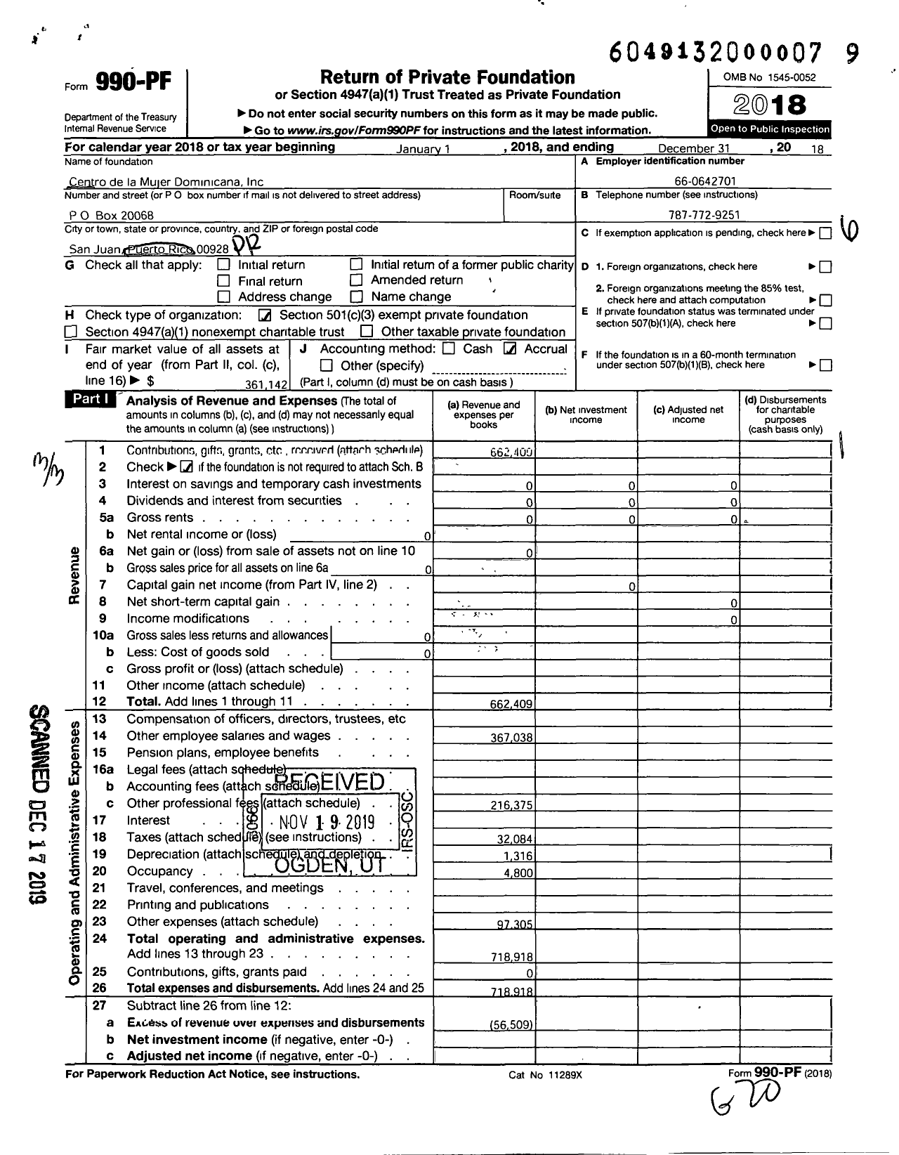 Image of first page of 2018 Form 990PF for Centro de La Mujer Dominicana