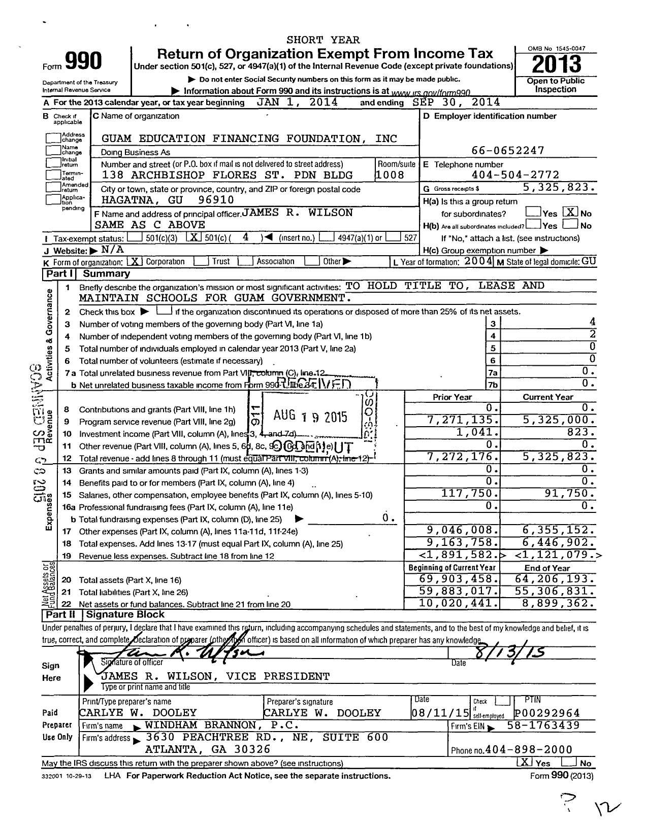 Image of first page of 2013 Form 990O for Guam Education Financing Foundation