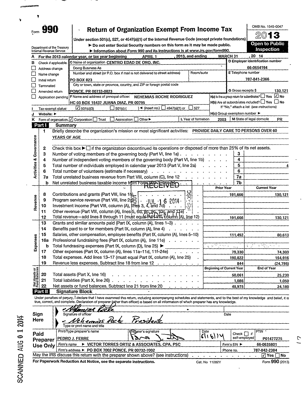 Image of first page of 2013 Form 990 for Centro Edad de Oro