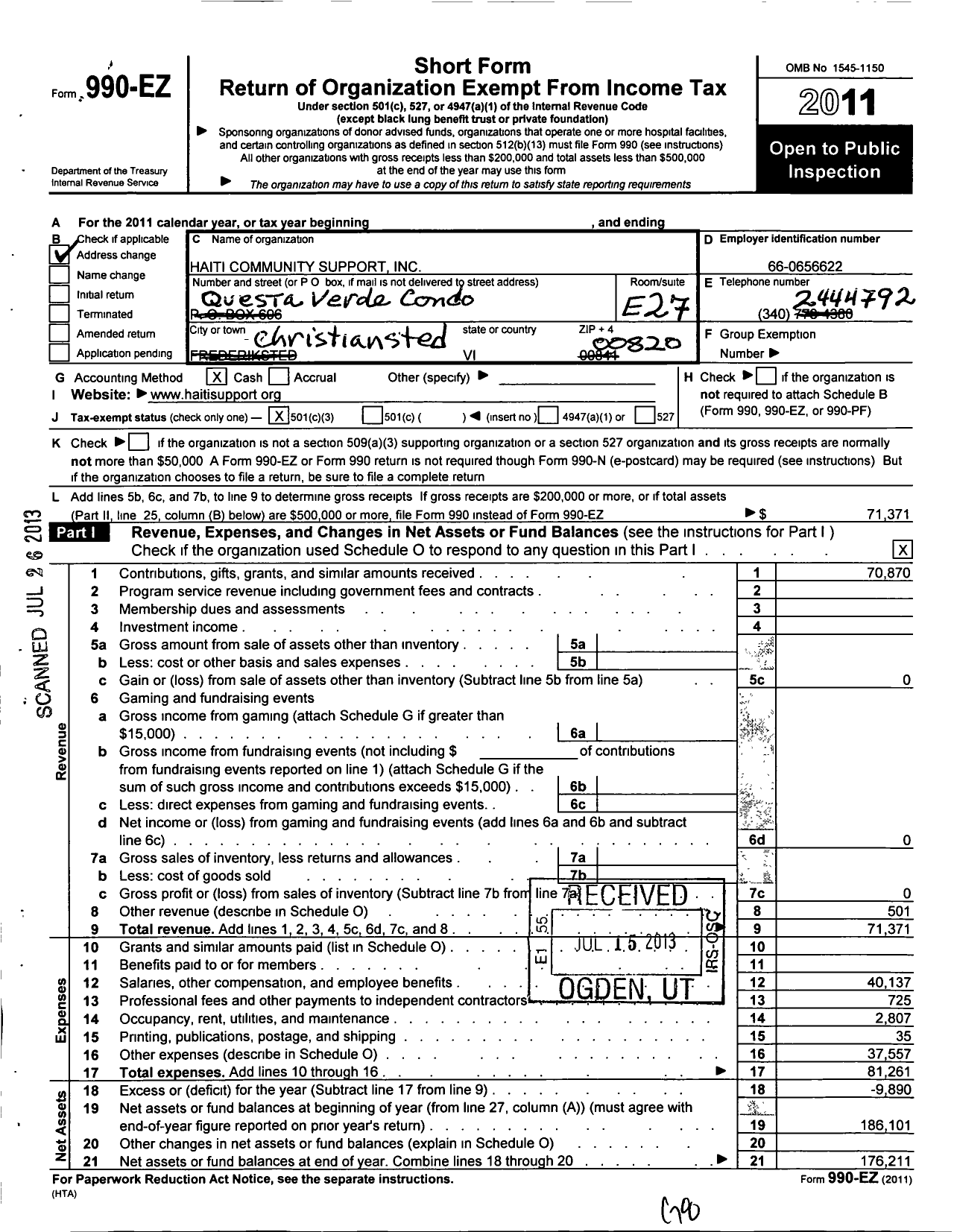 Image of first page of 2011 Form 990EZ for Haiti Community Support