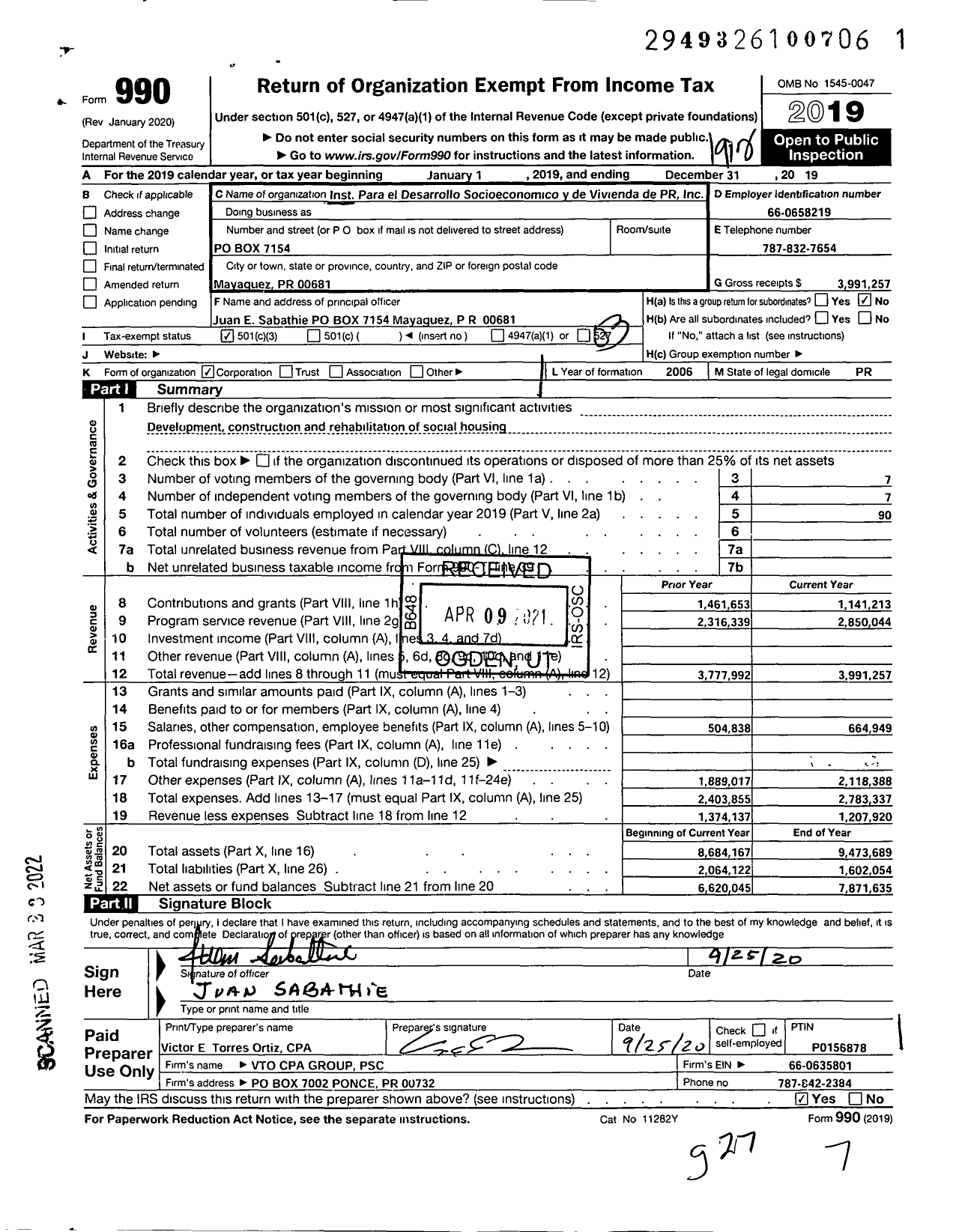 Image of first page of 2019 Form 990 for Instituto Parr El Desarrollo Socioeconomico Economico Y de Vivienda de PR