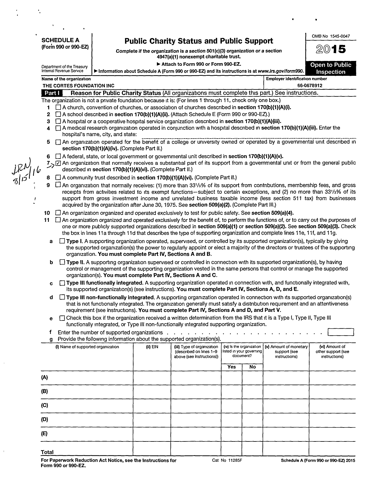 Image of first page of 2014 Form 990R for Cortes Foundation