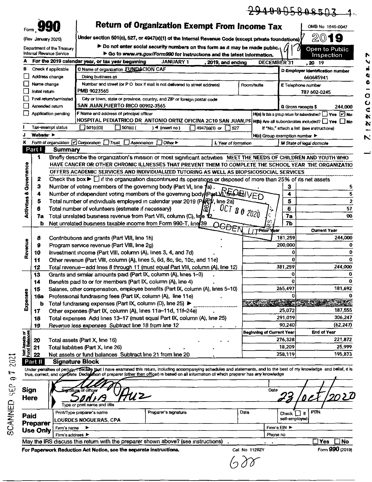 Image of first page of 2019 Form 990O for Fundacion Educativa Caf Corporation