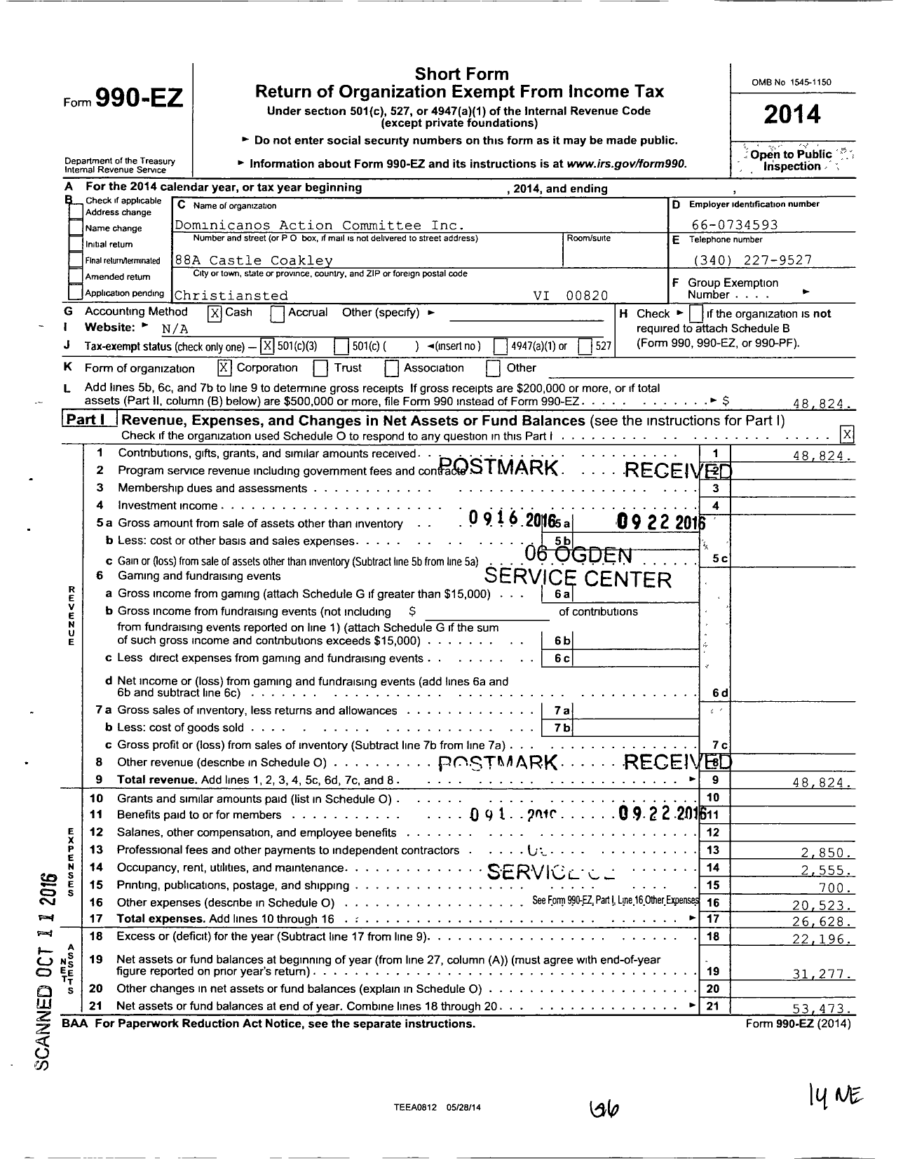 Image of first page of 2014 Form 990EZ for Dominicanos Action Committee