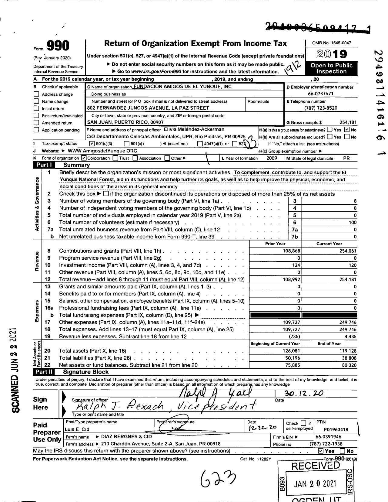 Image of first page of 2019 Form 990 for Amigos de El Yunque