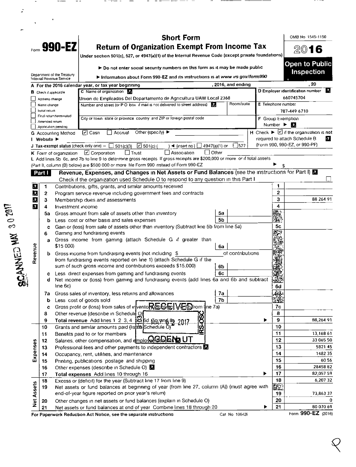 Image of first page of 2016 Form 990EO for Uaw - 2368 Local