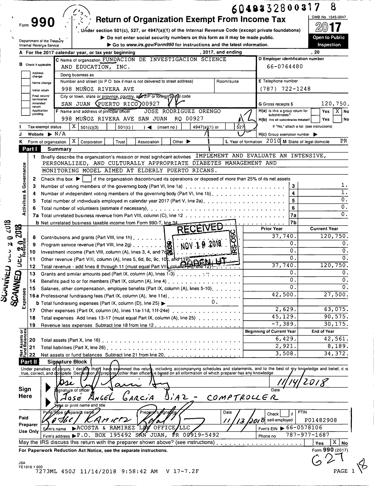 Image of first page of 2017 Form 990 for Fundacion de Investigacion Science and Education