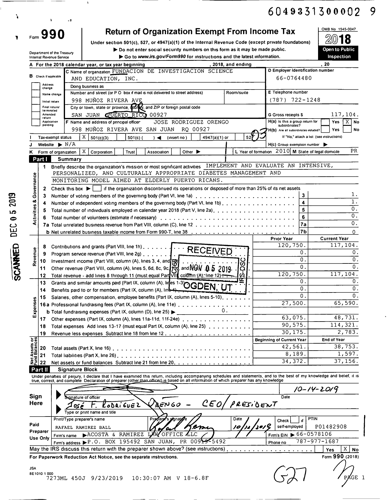 Image of first page of 2018 Form 990 for Fundacion de Investigacion Science and Education