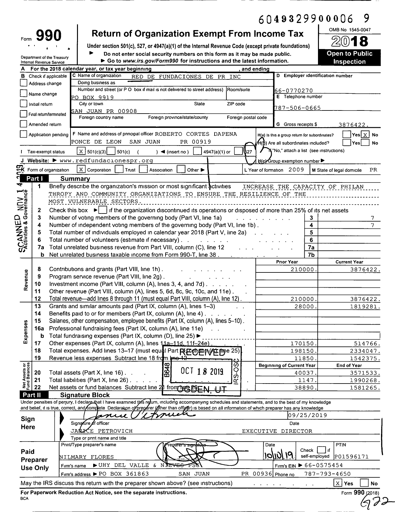 Image of first page of 2018 Form 990 for Filantropia Puerto Rico