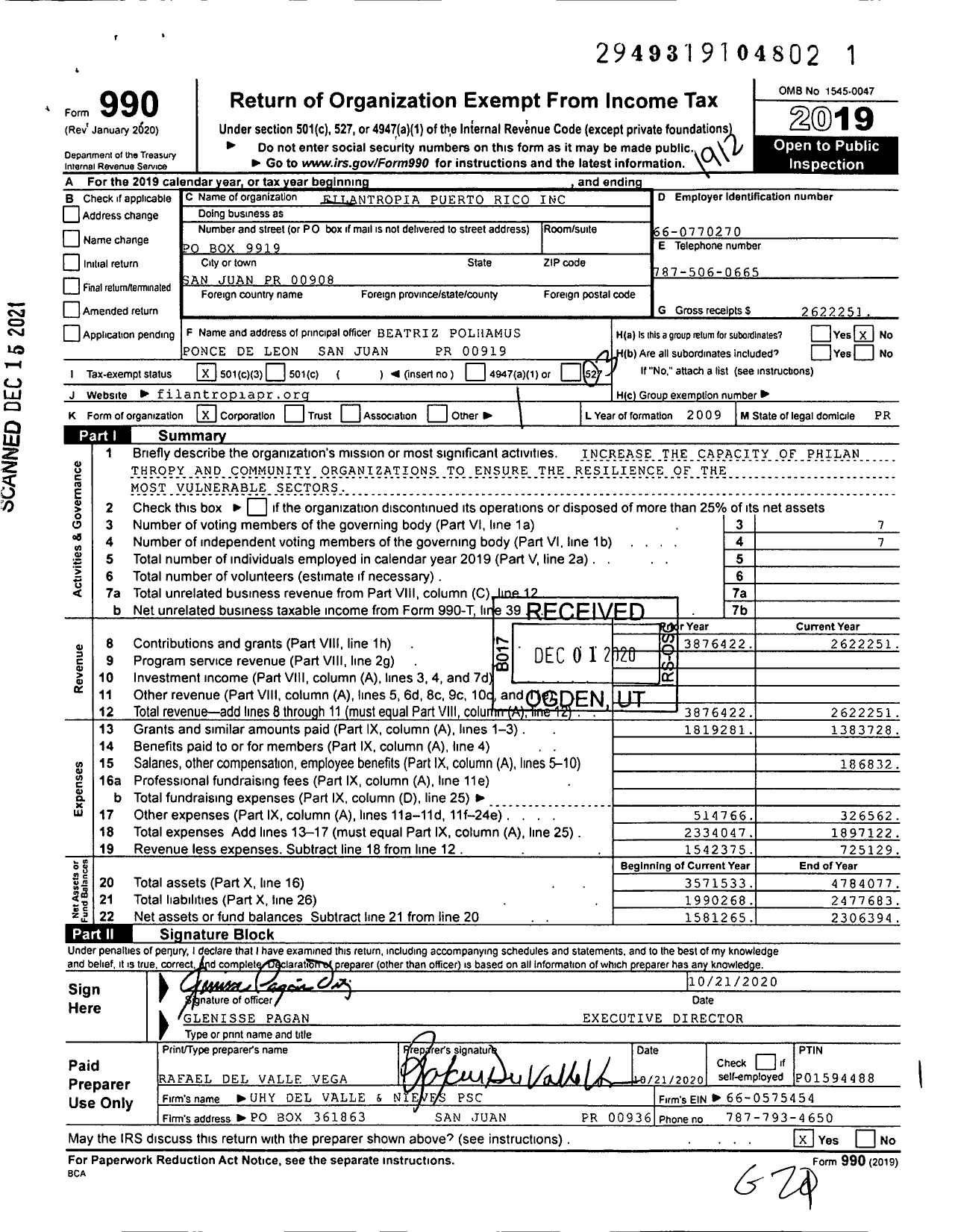 Image of first page of 2019 Form 990 for Filantropia Puerto Rico