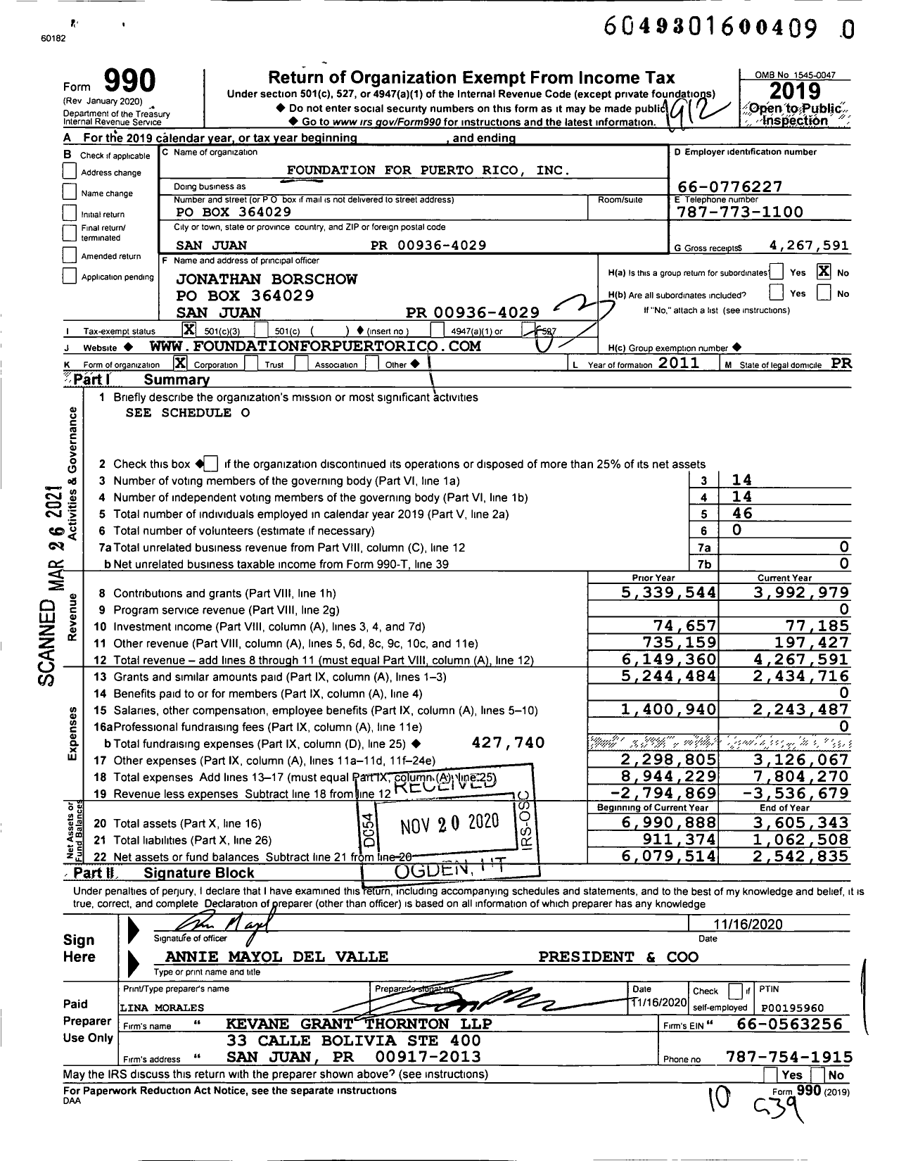 Image of first page of 2019 Form 990 for Foundation for Puerto Rico